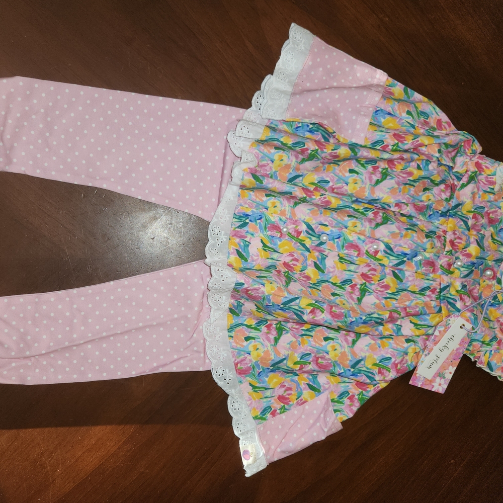 cheeky plum Pink Floral Top & Polka Dot Leggings Set
